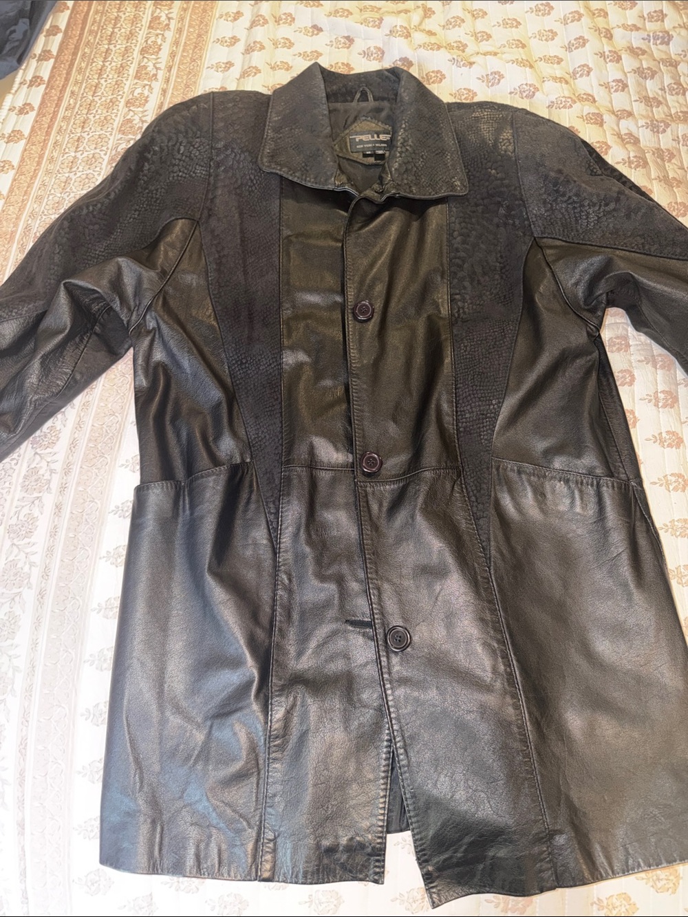 Vintage Pelle Pelle Black genuine Leather Button-Front Trench Coat